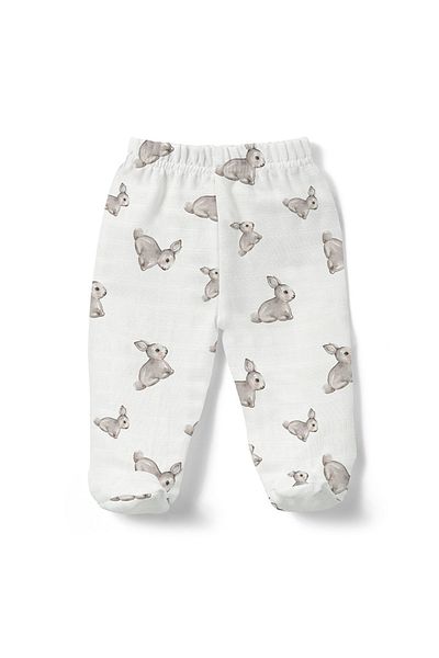 DEUX LAPINS Newborn Muslin Booties Set of 3 - Iconique Lapin and Gray Rabbit Pattern, 100% Cotton