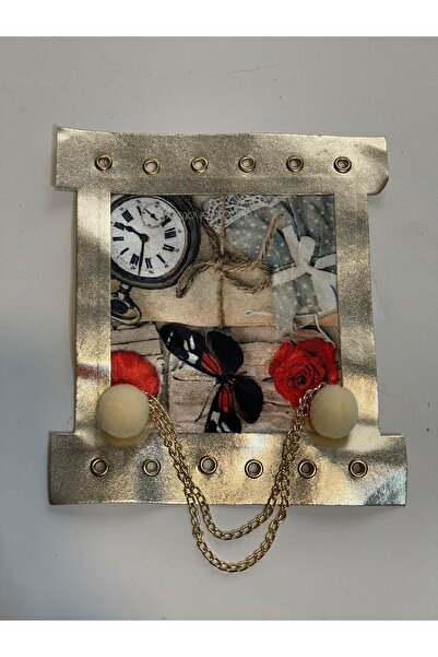 Gönülden Tasarım 17x15 см златистожълта кожена апликация с помпон и верижка, ...