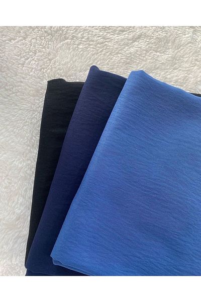 Narine Hijab Γυναικείο Βαμβακερό Σετ Μοντέλο Cazz Shawl 3 τεμαχίων-μαύρο-σκούρο μπλε-indigo