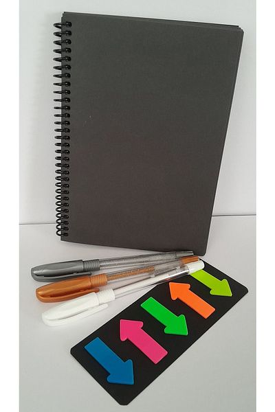 ÇİLEKHOMEAVM Caiet de 50 de pagini cu inele negre -alb* Gri* Aur* Pix gel colorat- 1 autocolant colorat