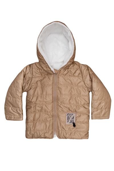 Mika Bebek & Çocuk Tight Fit Plush Hooded Beige Unisex Baby Coat