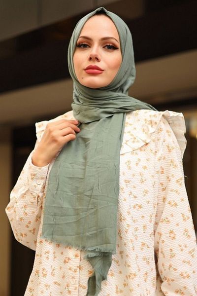 FRESCO SCARFS Γυναικείο Hijab Bamboo Kraş Shawl*μουχλάκι πράσινο