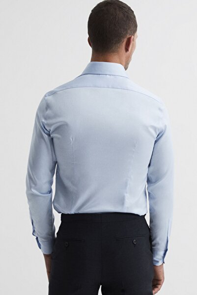 alenmeza Чоловіча сорочка світло-блакитного кольору, 100% бавовна, сатин, не потребує прасування, без кишень, сучасний крій.