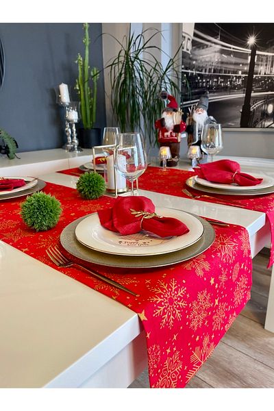 Decamor home New Year Themed Red Short Runner New Year Table New Year Runner