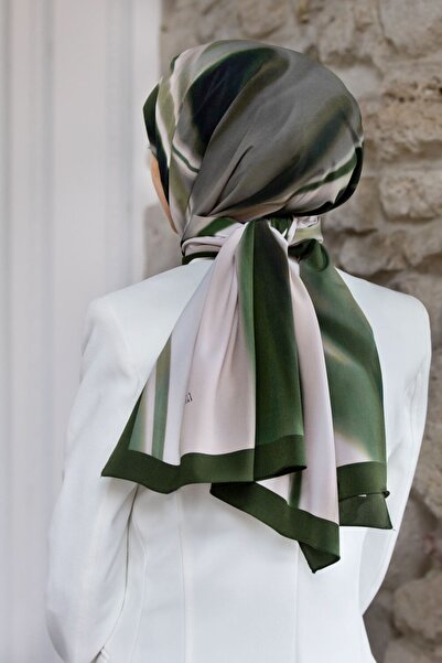 Vissona Kadın Lüks Medine Ipeği Şal Bej - Zümrüt Yeşili