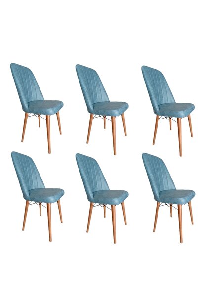 Adaliva Sandalye Takımı. 6 Kişilik Kare Gold Ceviz Gürgen Ahşap Ayaklı Krem M...