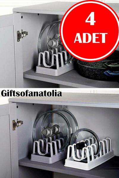 Giftsofanatolia 4 Adet Tencere Kapağı Organizeri - 6 Bölmeli Tencere Kapak Do...