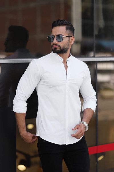 blackpanther Judge Collar Hidden Button White Shirt