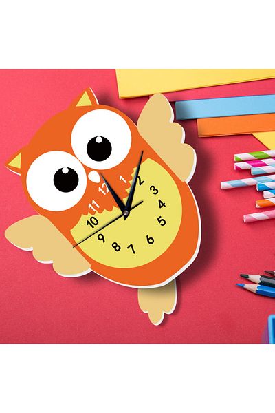 CajuArt Wooden Swinging Pendulum Owl Children's Room Wall Clock