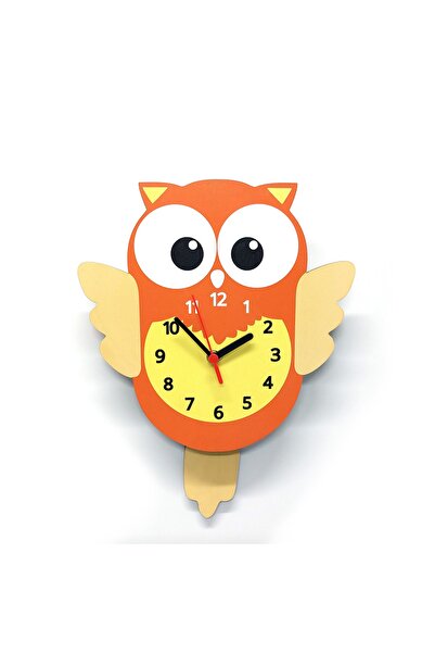 CajuArt Wooden Swinging Pendulum Owl Children's Room Wall Clock
