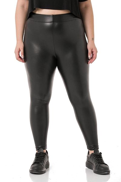 DISENTIS MODEST Large Size Elastic Waist Ankle Length Black Leather Leggings
