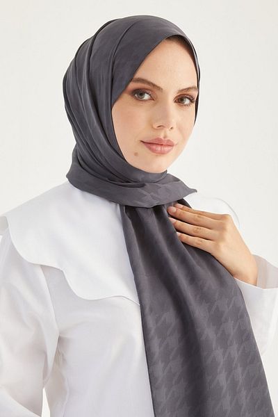 FRESCO SCARFS Γυναικείο Hijab Silky Jacquard Houndstooth Σάλι*ανθρακί