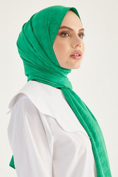 FRESCO SCARFS Γυναικείο σάλι Hijab Silky Jacquard Houndstooth*benetton Green