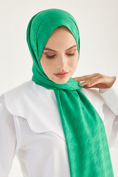 FRESCO SCARFS Γυναικείο σάλι Hijab Silky Jacquard Houndstooth*benetton Green