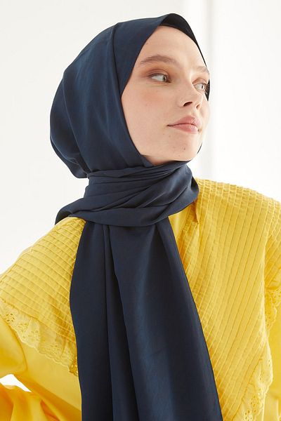 FRESCO SCARFS Γυναικείο σάλι Hijab Silky Jacquard Houndstooth*σκούρο μπλε