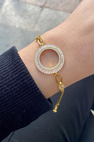 Erer Gümüş Gümüş Baget Taşlı Çeyrek Altın Çerçevesi Bileklik