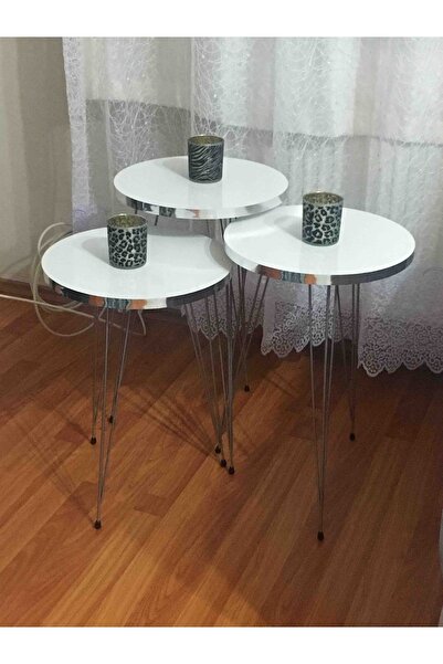 İZMİR ALİNDA MOBİLYA Zigon Sehpa Gümüş Beyaz Tel Metal Ayaklı