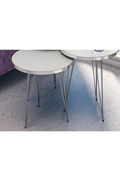 İZMİR ALİNDA MOBİLYA Zigon Sehpa Gümüş Beyaz Tel Metal Ayaklı