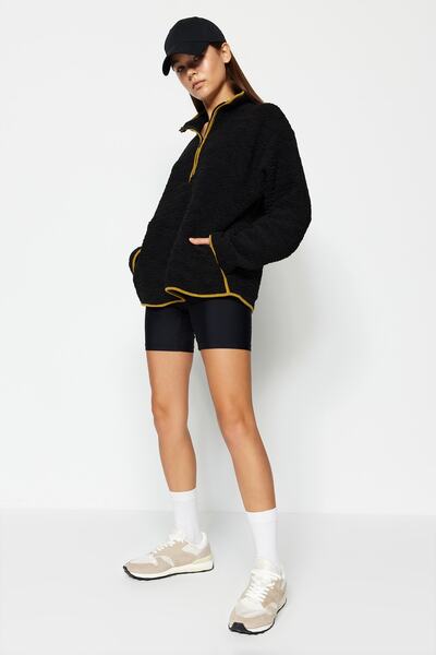 Trendyol Collection Hanorac sport negru tricotat cu pluș THMAW23SW00021