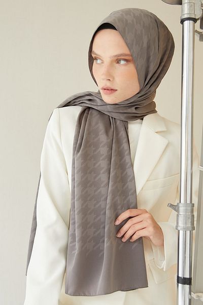FRESCO SCARFS Hijab de damă Jacquard mătăsos cu model picior de gală*afumat