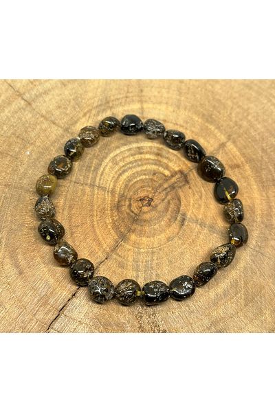 Kotryna Drop Amber Fossil Dark Green Adult Elastic Bracelet