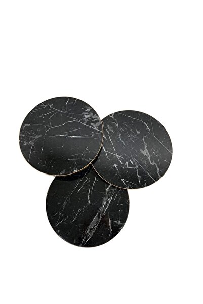 İZMİR ALİNDA MOBİLYA Firkete Model Metal Ayaklı Siyah Mermer Desenli Yuvarlak Zigon Sehpa