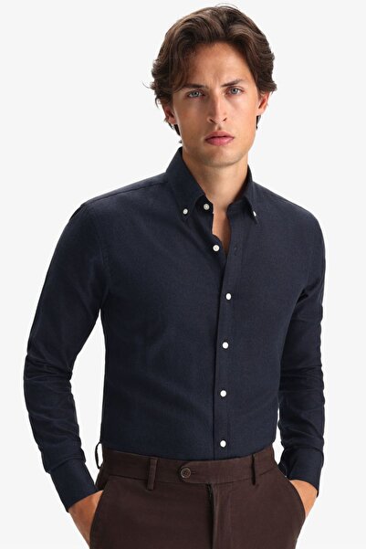 alenmeza Erkek Lacivert Kışlık Melanj Oduncu Cepsiz Modern Fit Gömlek