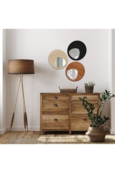 Wooden Factory Elips Design 3 Parçalı Aynalı Duvar Dekorasyonu, Farklı Renk S...