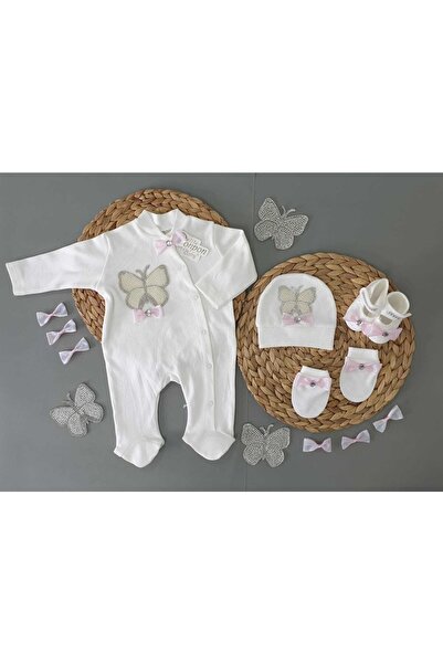 Petite Ponpon Baby طقم بذلة مرصعة بالأحجار ومطرزة على شكل فراشة