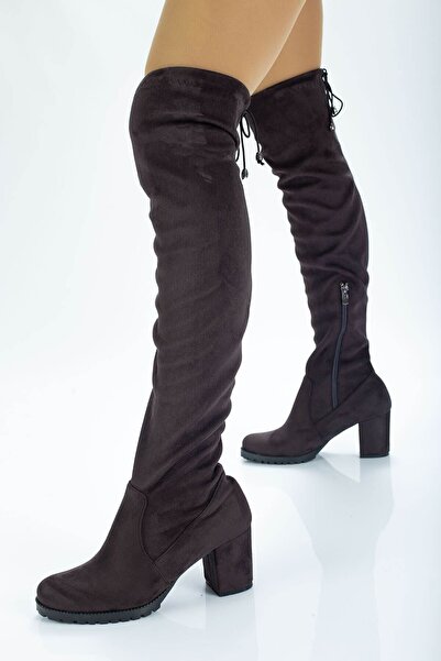 ARME CITY Μπότες Armecıty γκρι σουέντ με χαμηλό τακούνι πάνω από το γόνατο