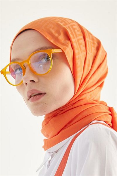FRESCO SCARFS Γυναικείο Hijab Μεταξένιο Βαμβακερό Ζακάρ F Σάλι*πορτοκαλί