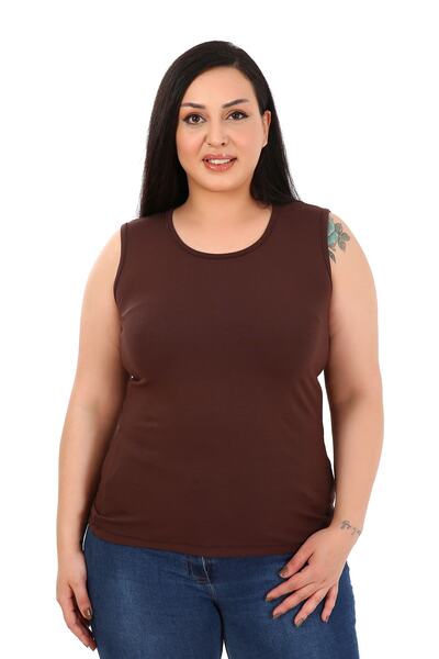 DISENTIS MODEST Large Size Round Neck Thick Strap Viscose Brown Body