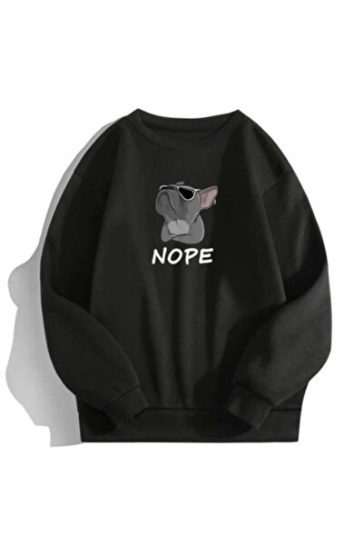 Tarzsokak Μαύρο Oversize Φούτερ χωρίς κουκούλα με στάμπα μπουλντόγκ και βαμβα...