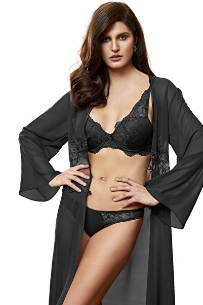 Nurteks طقم حمالة صدر كيمونو مبطن 3 قطع 3512| أسود