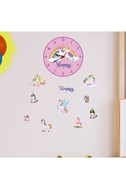 eryatex ساعة حائط لغرفة الأطفال بتصميم وحيد القرن وزخارف حائط تحت عنوان وحيد القرن