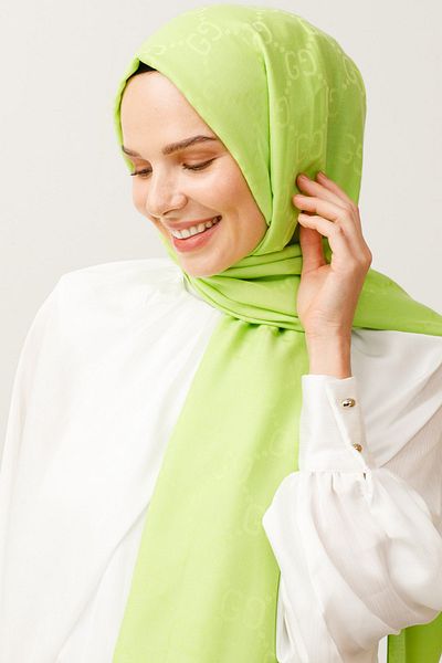 FRESCO SCARFS Γυναικείο Hijab Μεταξένιο Βαμβακερό Ζακάρ Σάλι με μοτίβο G*Πράσινο φιστίκι