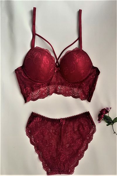 Betimoda Γυναικείο Δαντελένιο Claret Red Σετ - Unsupported