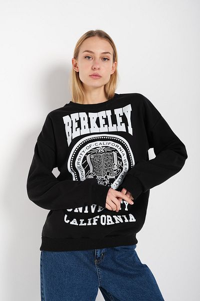 MODAGEN Women's Black Berkeley Printed Crew Neck Oversize Sweatshirt
