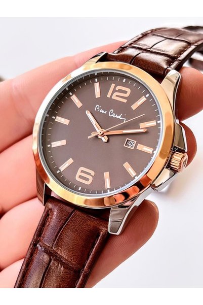 Pierre Cardin 800411ساعة يد رجالية بحبل جلدي F10K مقاومة للماء بطول 30 متر + سوار عين النمر