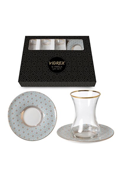 İpek Porselen Çay Takımı 6 Kişilik Bardaklı 12 Parça (110cc)