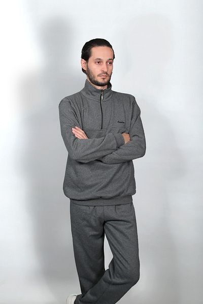 AKT Men's Anthracite Turtleneck Comfortable Fit Half Zipper Tracksuit Set