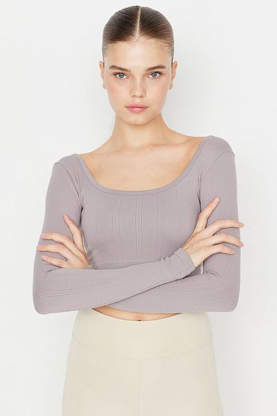 Trendyol Collection Világoslila Seamless/Seamless Crop Extra rugalmas kötött sportfelső/blúz TWOAW22BZ0450