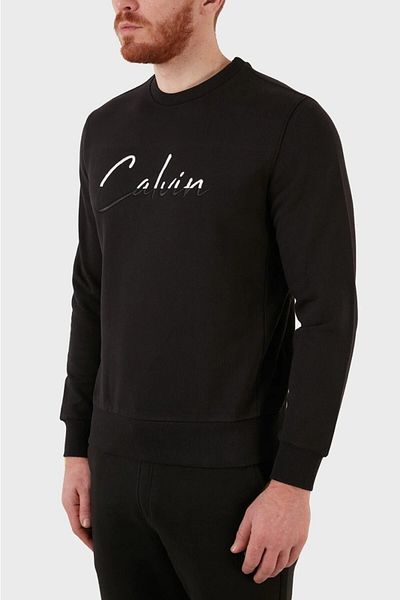 Calvin Klein Logo Crew Neck Organic Cotton Men's Sweat K10k108603 Beh Black