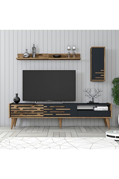 Variant Mobilya Valensiya Duvar Raflı Tv Ünitesi - Ceviz / Antrasit