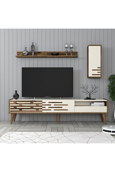 Variant Mobilya Valensiya Duvar Raflı Tv Ünitesi - Ceviz / Krem