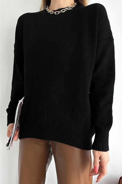 FEMELLE Schwarzer Oversize-Strickpullover für Damen in Standardgröße