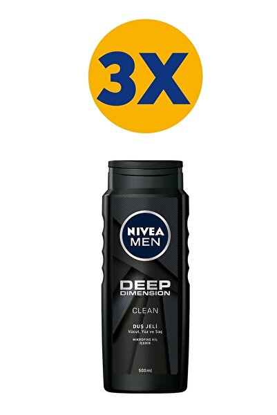 NIVEA Men Deep Dimension Banyo Duş Jeli & Şampuan Bir Arada 500 Ml X3 Adet Vücut,yüz.saç