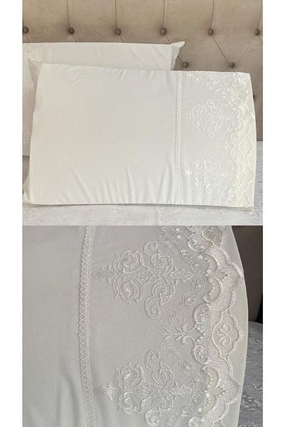 Çeyiz Bahçesi Mahidevran Laced Cream Μαξιλαροθήκη 2 τεμαχίων