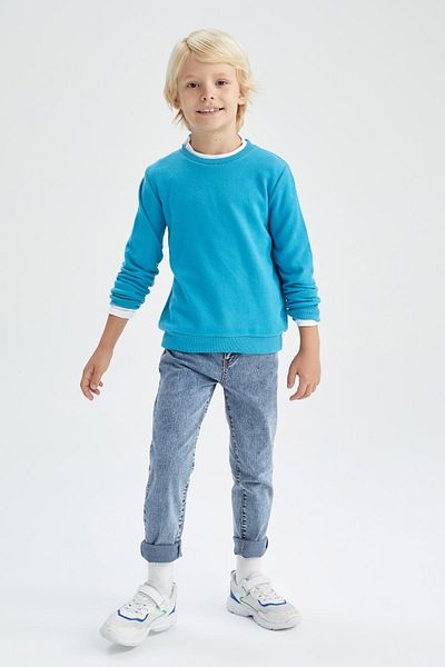 DeFacto Boy's Gray Crew Neck School Sweatshirt