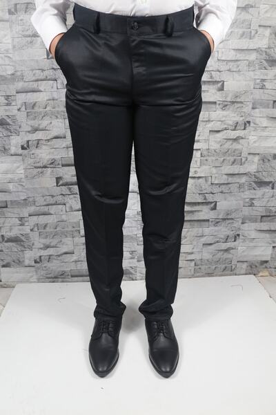 Bilgiçler Erkek Kılasik Kesim Keten Pantolon Siyah